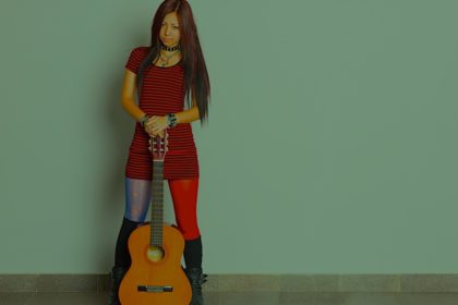 Asian girl with a guitar